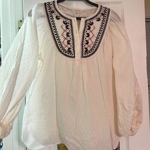 Max Studio M cream embroidered bib peasant top